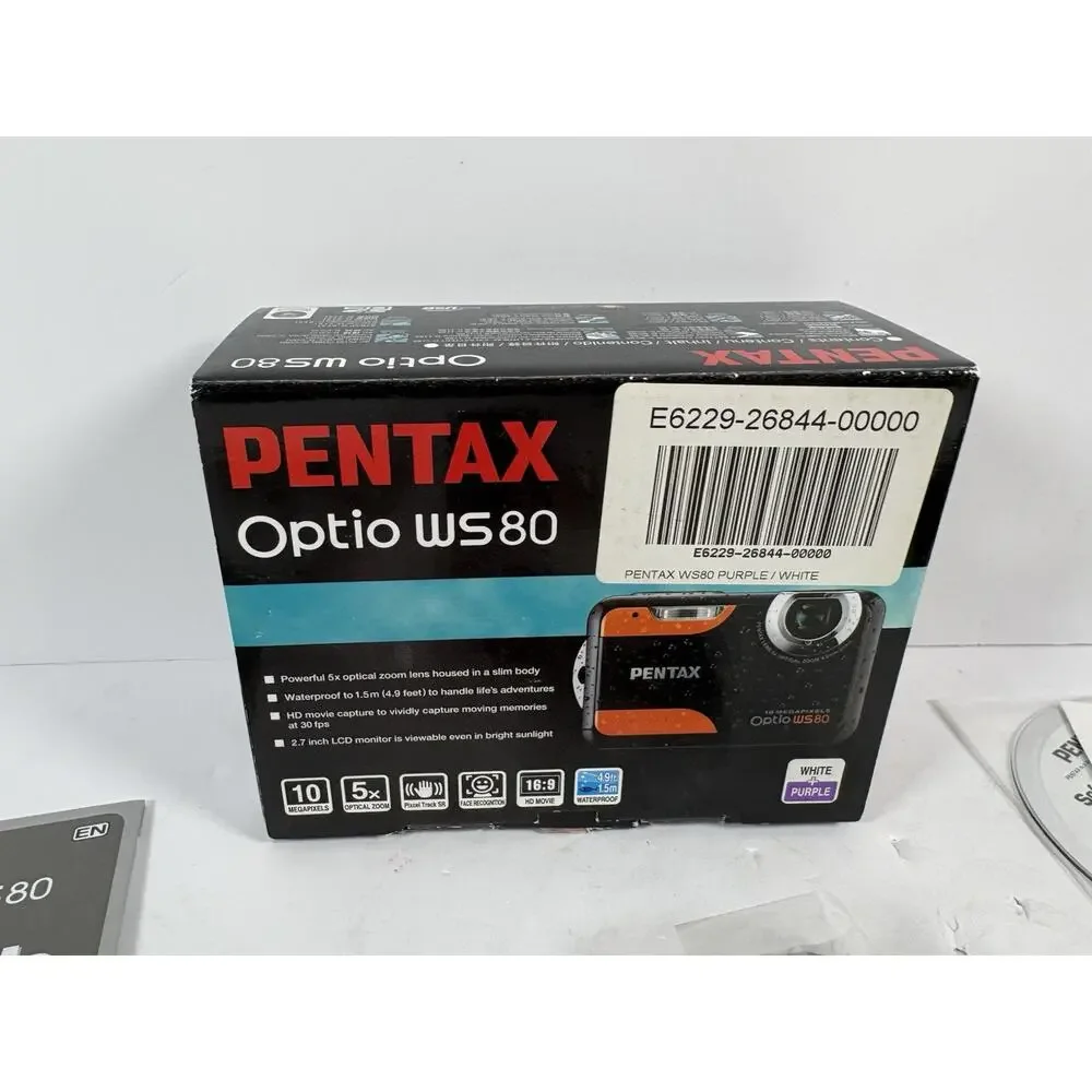Pentax Optio WS80 10MP Waterproof Digital Camera Tested Box Charger Battery